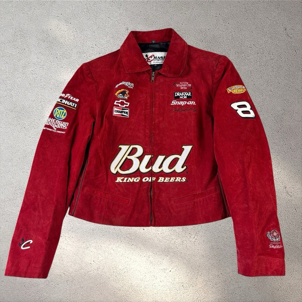 Vintage Jeff Hamilton Dale. Jr Nascar Leather Jacket Womens Medium Crop Fit